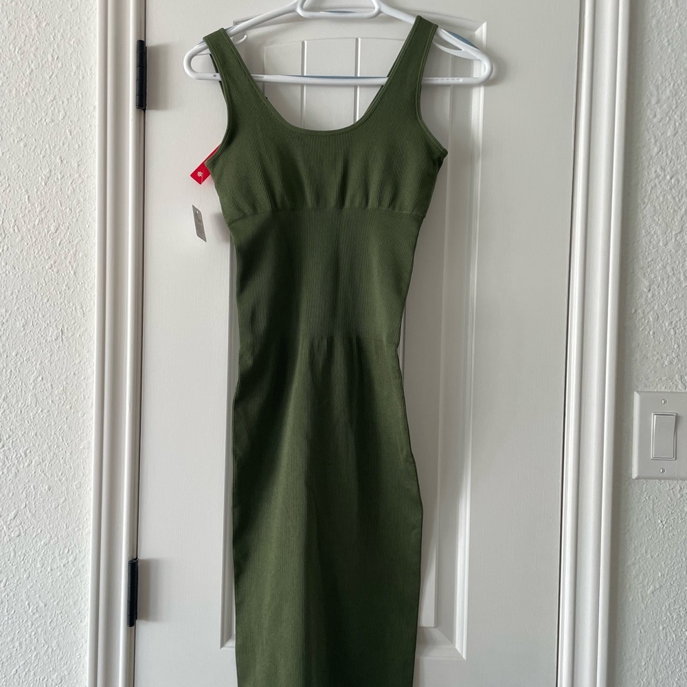 Popilush bodycon Olive Green Midi Dress - Picture 2 of 3